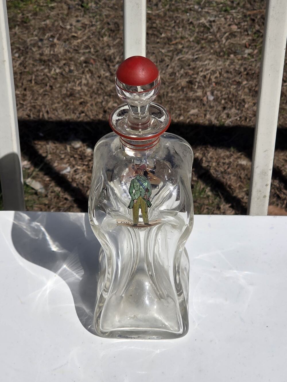 Vtg Holmegaard Kluk Kluk Glass Decanter London 1830 Red Stopper Pinched Bottle